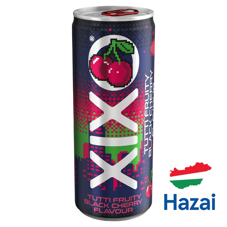 XIXO Tutti Fruity fekete cseresznye- és tuttifruttiízű, szénsavas üdítőital 250 ml
