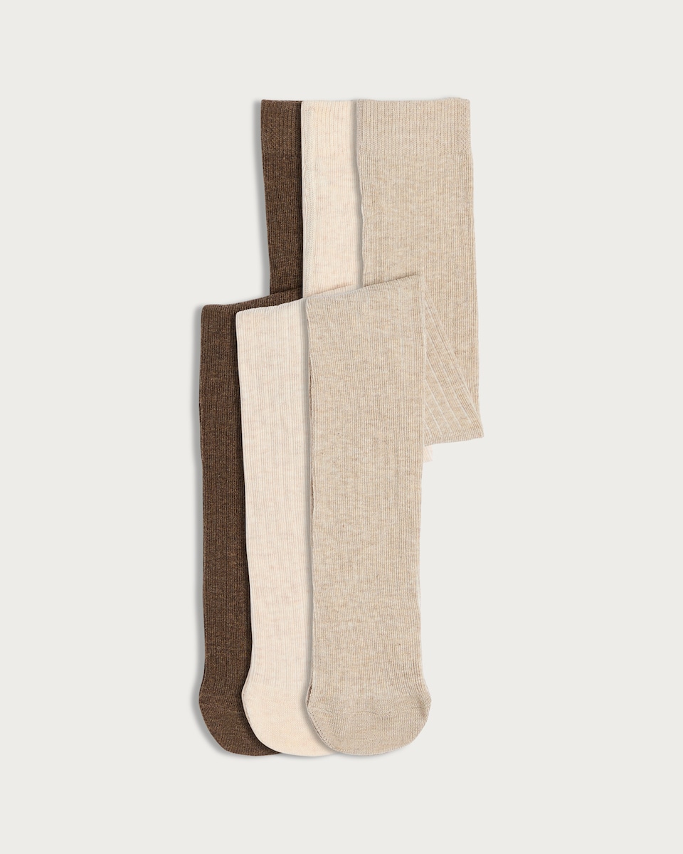 F&F Baby 3-Pack Cotton Blend Ribbed Tights in Brown Multi