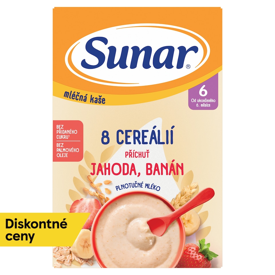 obrázok 1 z Sunar mliečna kaša s 8 cereáliami jahoda, banán 210 g
