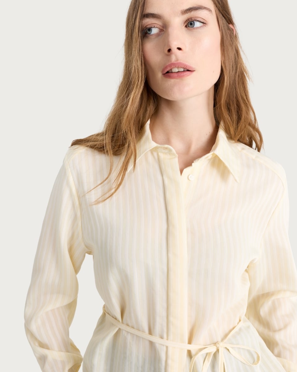 image 1 of The F&F Edit Striped Tie Waist Shirt in Yellow