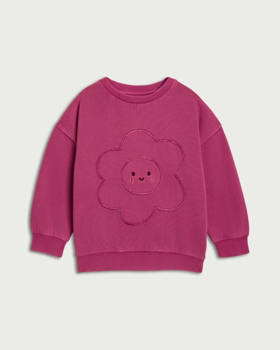 image 1 of F&F Girls Pure Cotton Flower Embroidered Sweatshirt in Pink