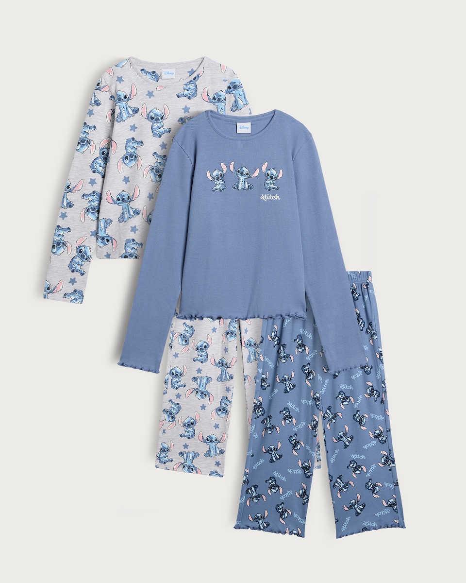 Disney Lilo and Stitch 2-Pack Cotton Rich Printed Pyjamas in Blue Multi