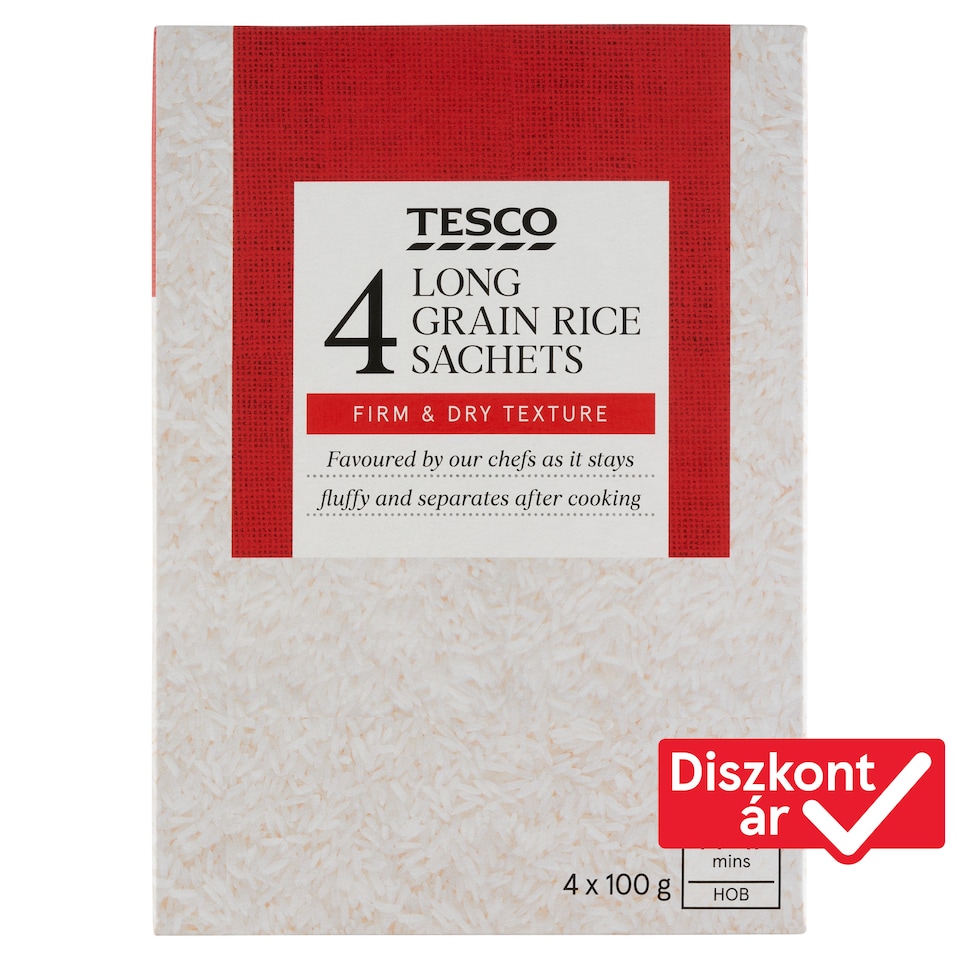 Tesco "A" minőségű, hosszú szemű rizs főzőtasakban 4 x 100 g (400 g)