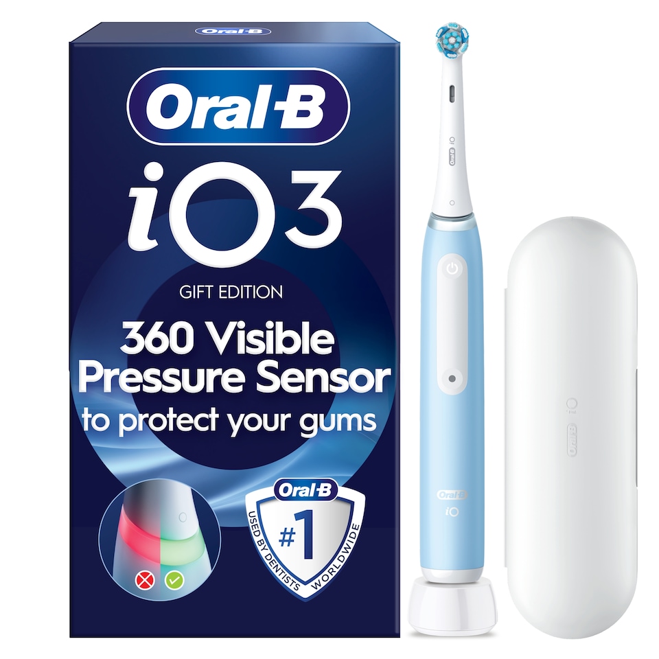 image 1 of Oral-B iO3 Ice Blue Electric Toothbrush + Travel Case