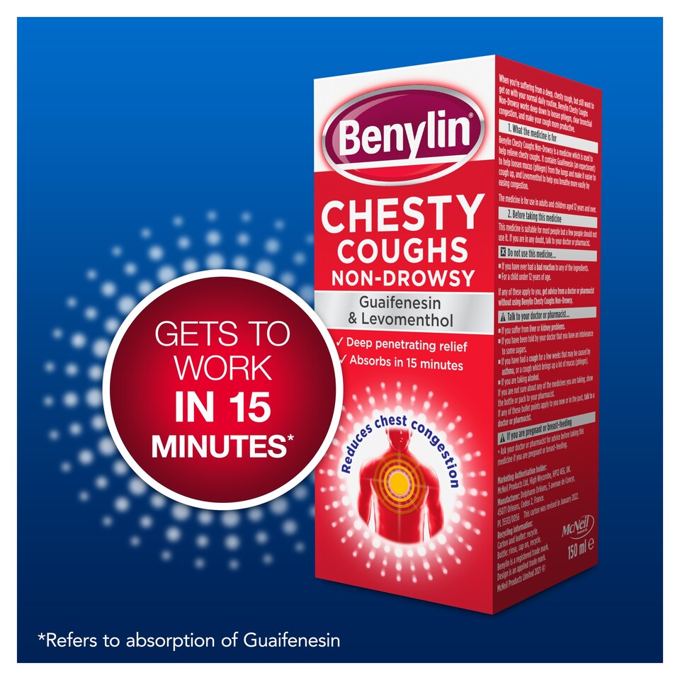 image 1 of Benylin Chesty Cough Relief Liquid - Guaifenesin, Levomenthol 150ml