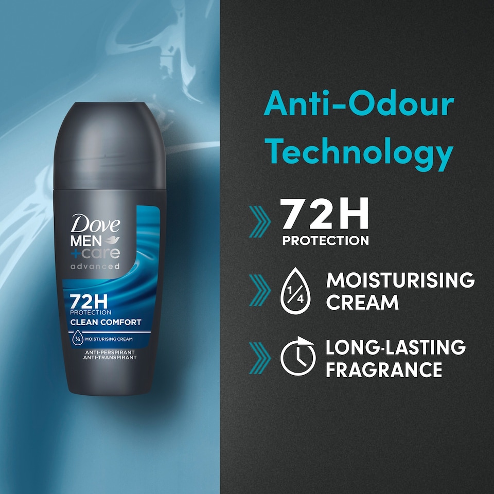 image 1 of Dove Men+Care Clean Comfort 72h Roll-On Antiperspirant Deodorant 50ml