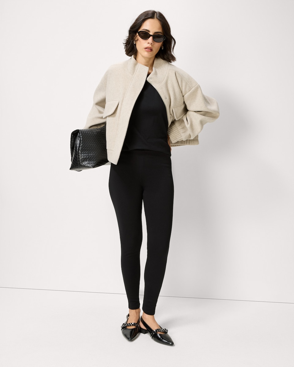 image 1 of F&F Cotton Rich Faux Fur Lined Leggings in Black