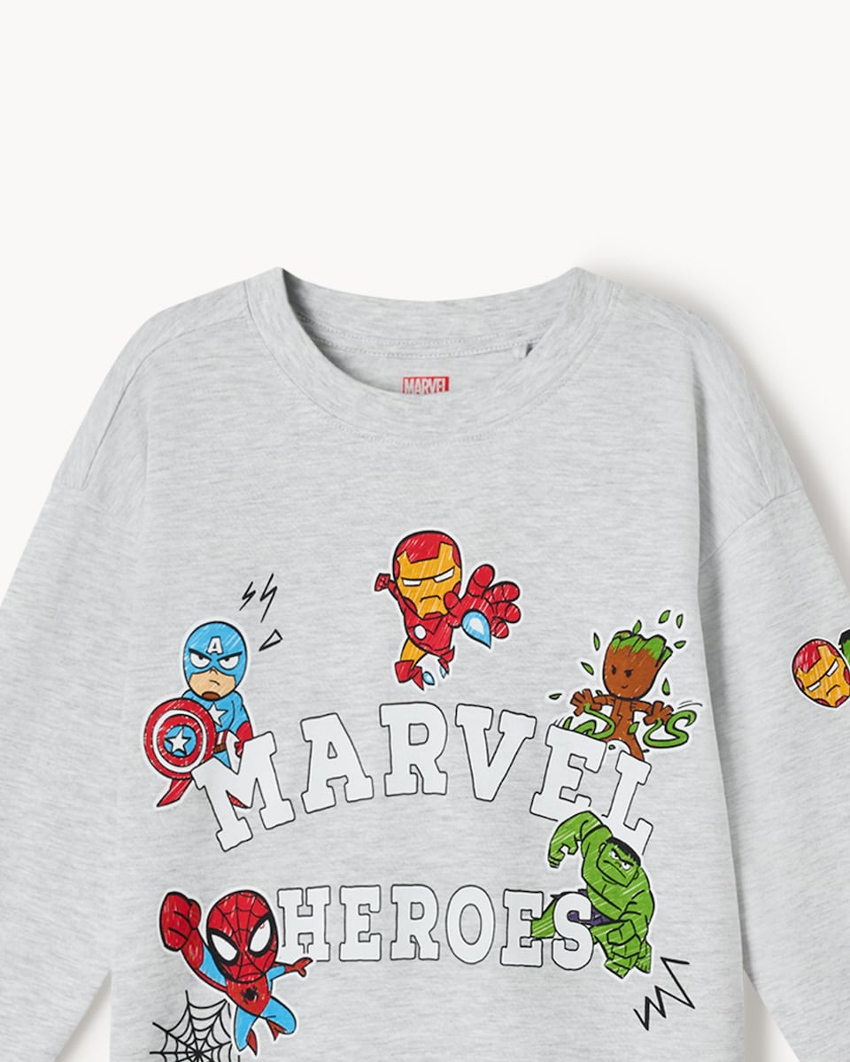 image 1 of Marvel Heroes Cotton Rich Pyjama Set in Grey