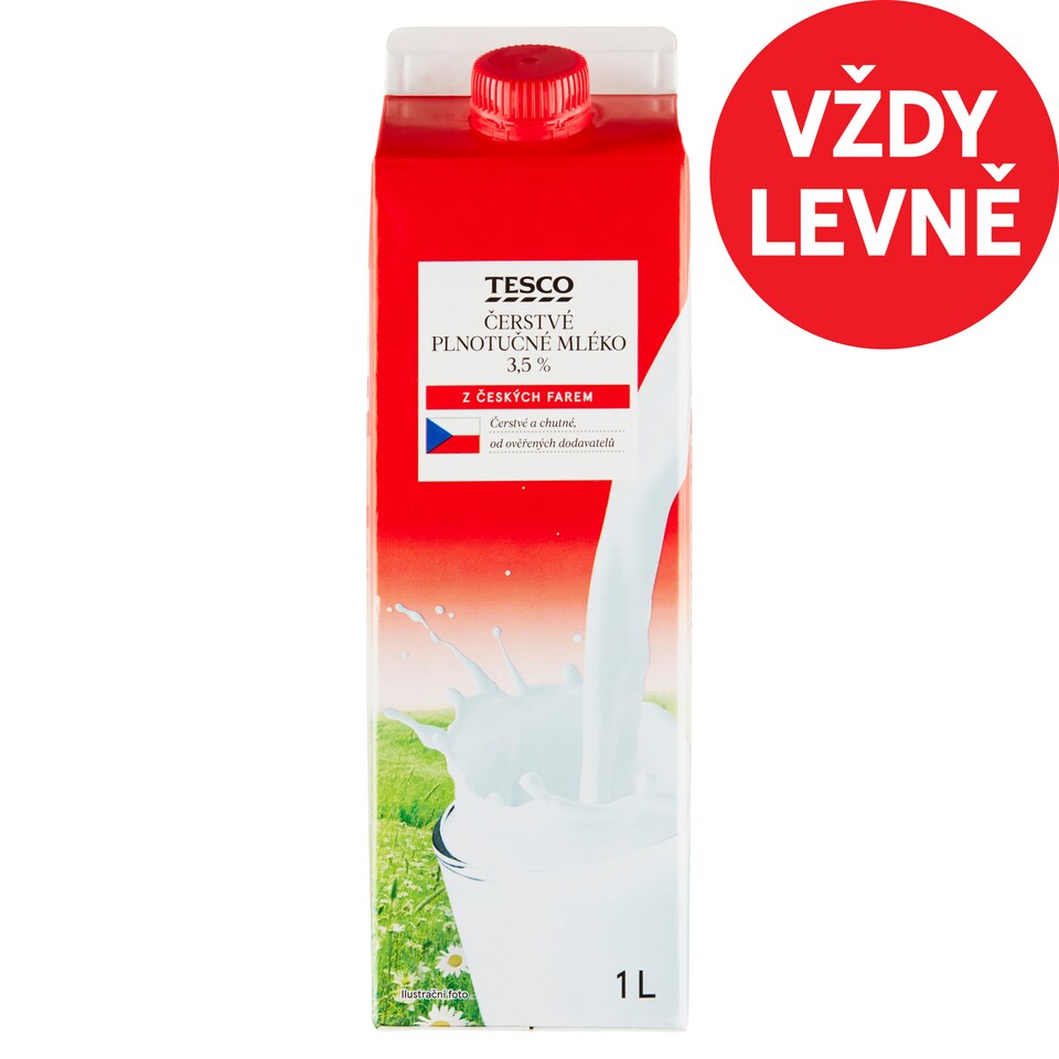 Tesco Čerstvé plnotučné mléko 3,5% 1l