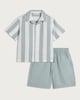 image 4 of F&F Boys 2-Piece Pure Cotton Striped Shirt and Shorts Set in Green
