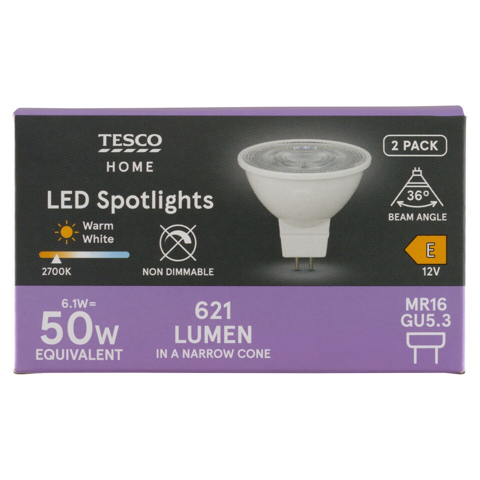 image 1 of Tesco Home MR16 621 lm 50 W 2700K LED Spotlights 2 pcs