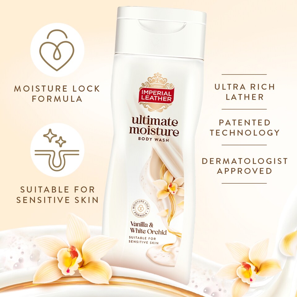 image 1 of IMPERIAL LEATHER ULTIMATE MOISTURE VANILLA & WHITE ORCHID BODYWASH 225ML 