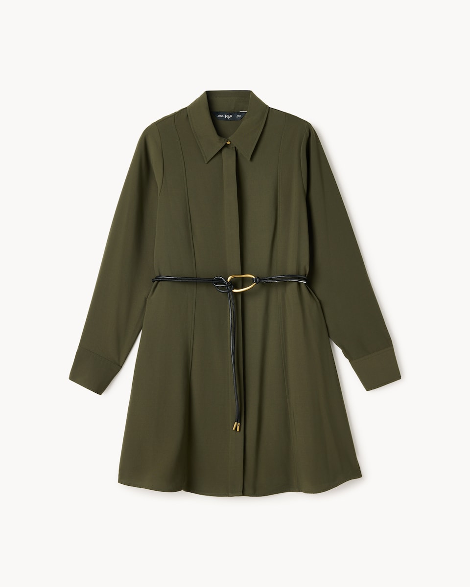 image 1 of F&F Belted Shirt Midi Dress in Green