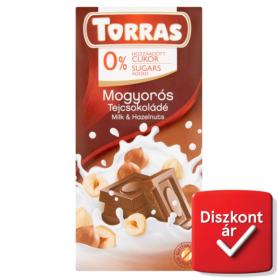 Torras mogyorós tejcsokoládé édesítőszerrel 75 g  1. kép