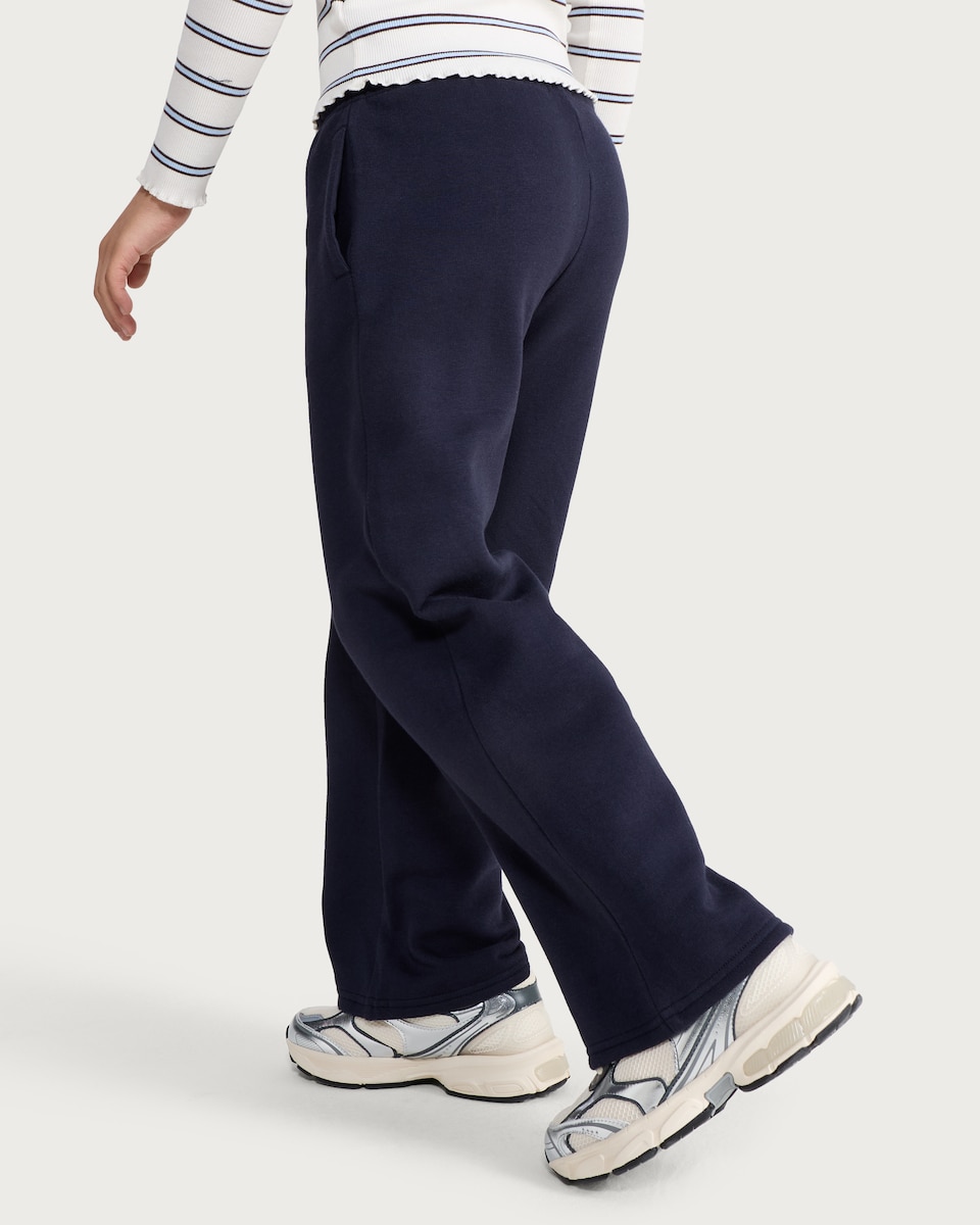 image 1 of F&F Girls Cotton Rich Wide Leg Drawstring Joggers in Navy