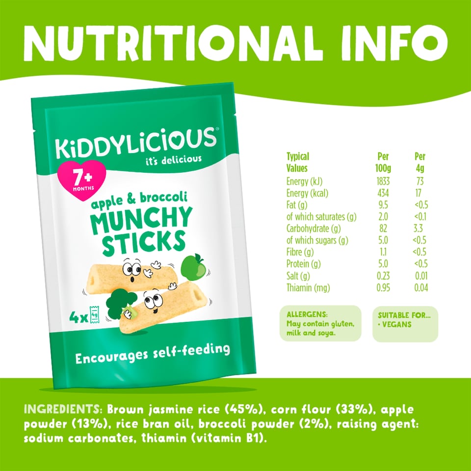 image 1 of Kiddylicious Apple & Broccoli Munchy Sticks 4x4g