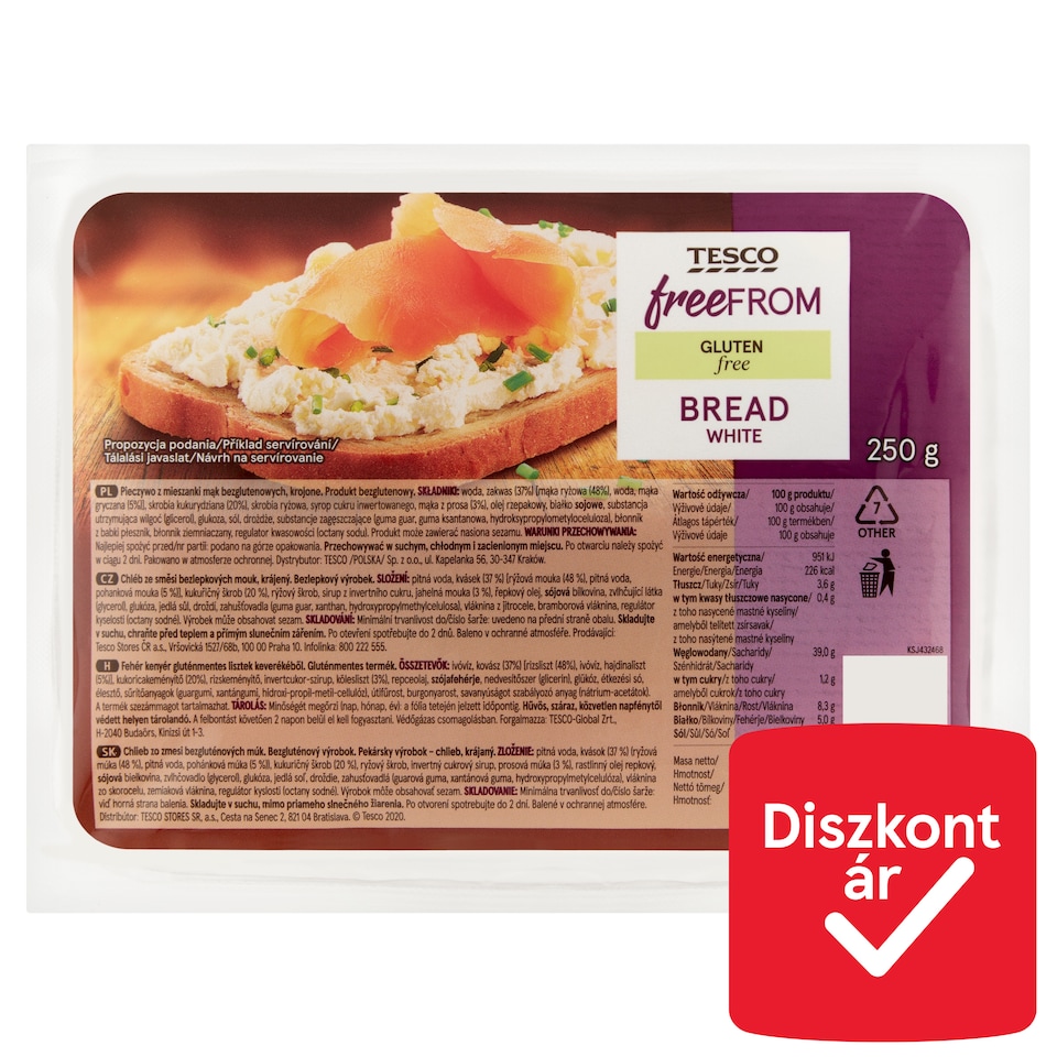 Tesco Free From fehér kenyér gluténmentes lisztek keverékéből 250 g