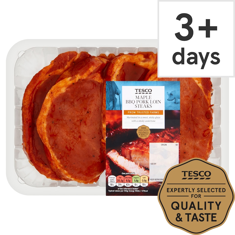 Tesco Maple Bbq Pork Loin Steaks 600G
