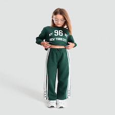 F&F Girls 2-Piece Cotton Rich New York City Sweatshirt and Joggers Set in Green
