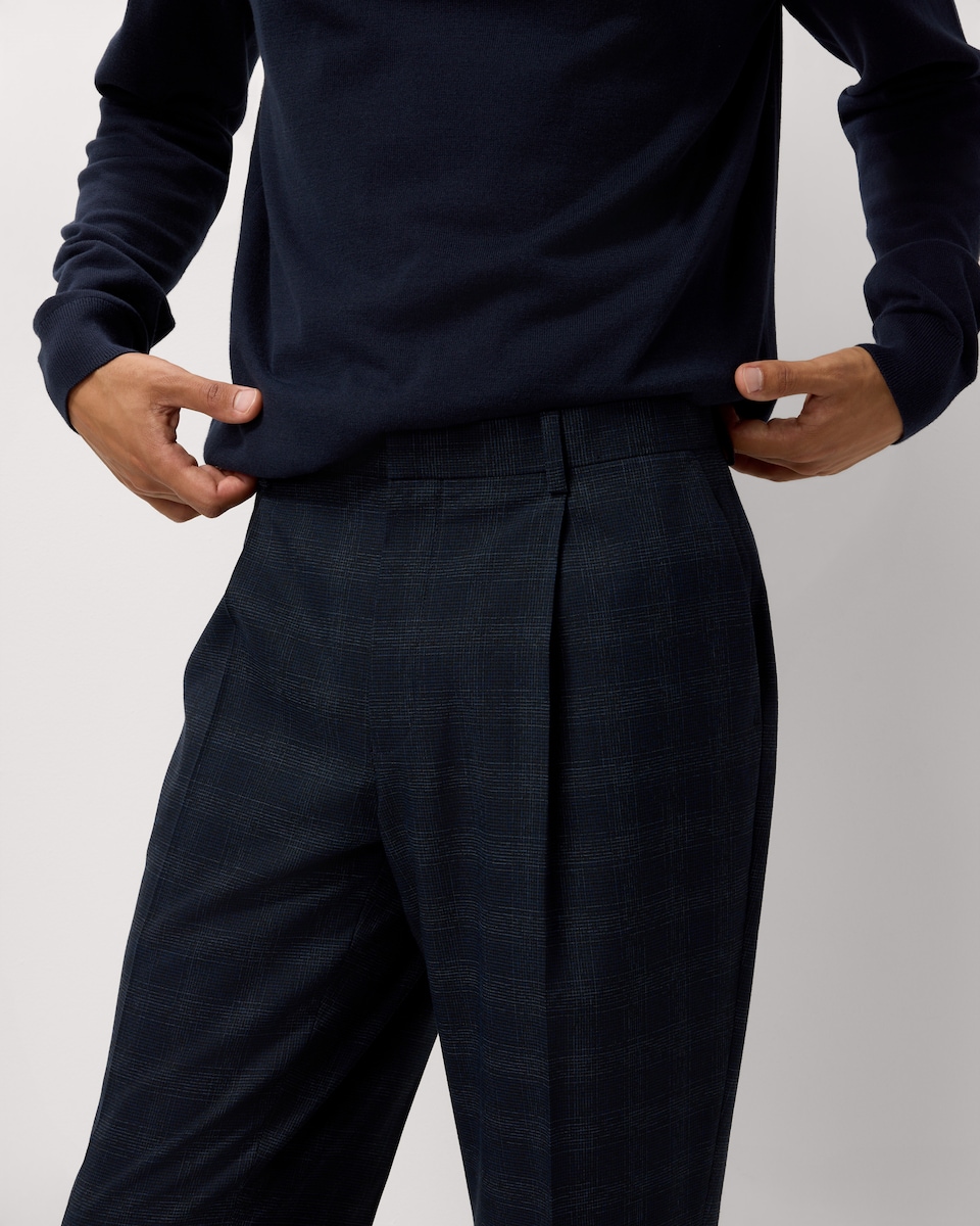 image 1 of F&F Tailored Fit Checked Formal Trousers in Navy