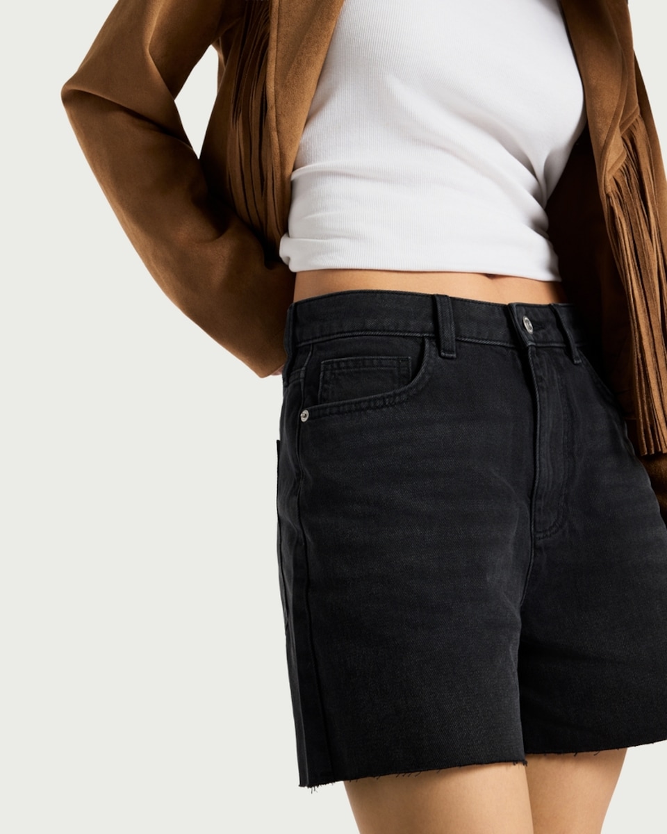 image 1 of F&F Frayed Edge Denim Shorts in Black