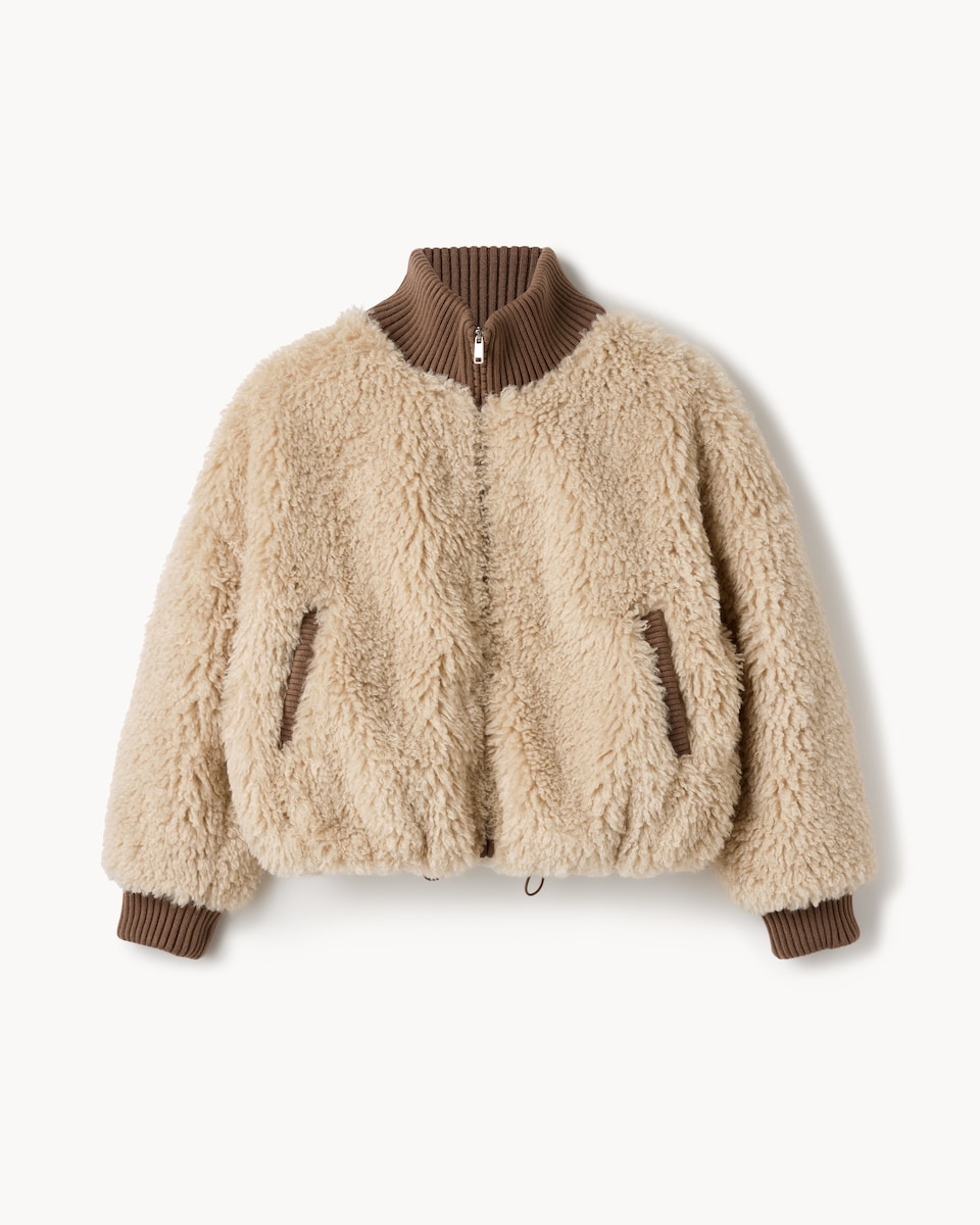 image 1 of F&F Borg High Neck Jacket in Neutral