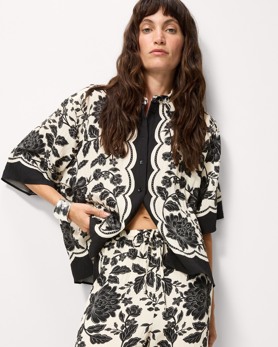 image 1 of F&F Floral Short Sleeved Co-ord Shirt in Multi Black