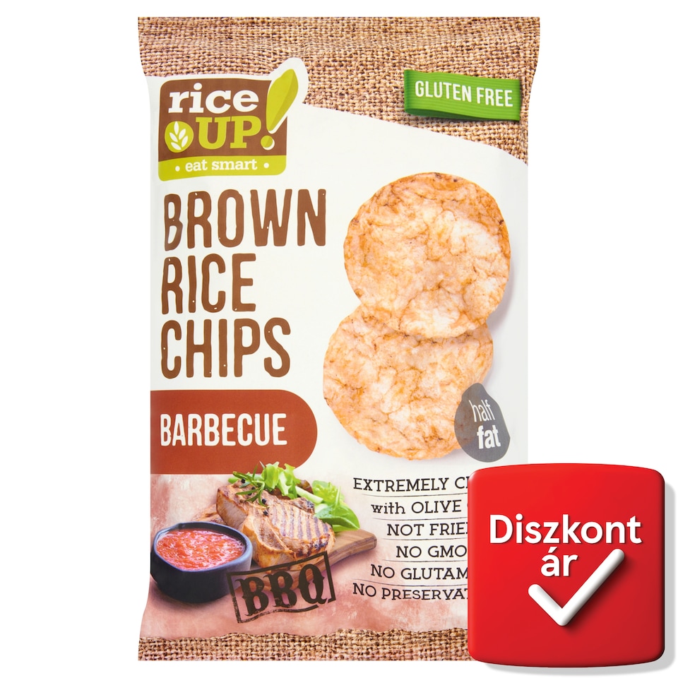 RiceUp! Eat Smart teljes kiőrlésű barna rizs chips barbecue ízesítéssel 60 g  1. kép