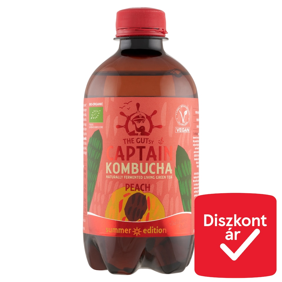 The Gutsy Captain Kombucha Peach Organic Fermented Green Tea Drink with Live Flora 400 ml