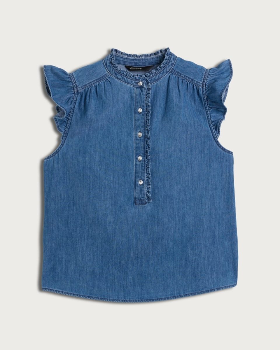 image 1 of F&F Pure Cotton Frill Sleeved Blouse in Blue