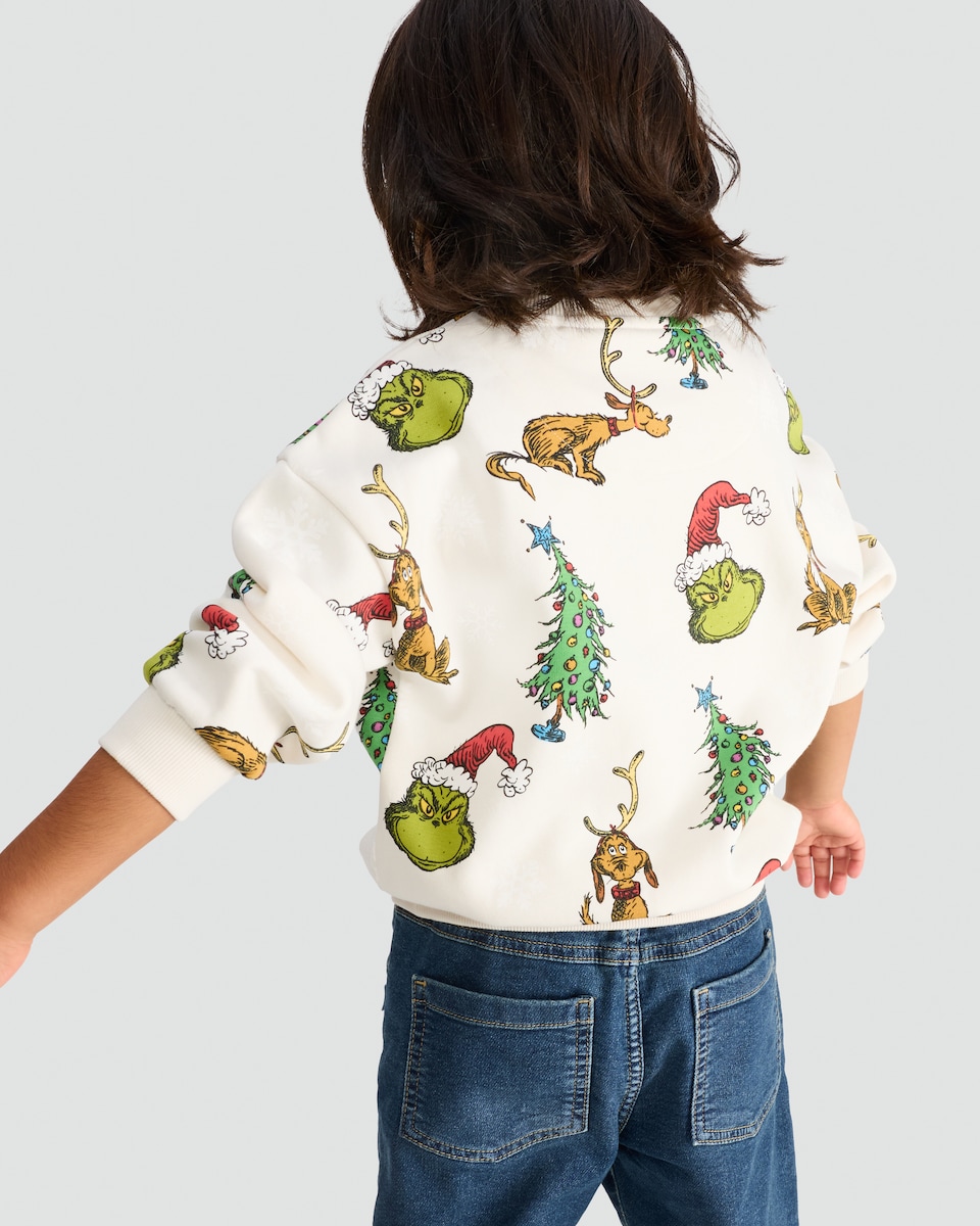 image 1 of The Grinch Cotton Rich Sequin Embellished Sweatshirt in Cream