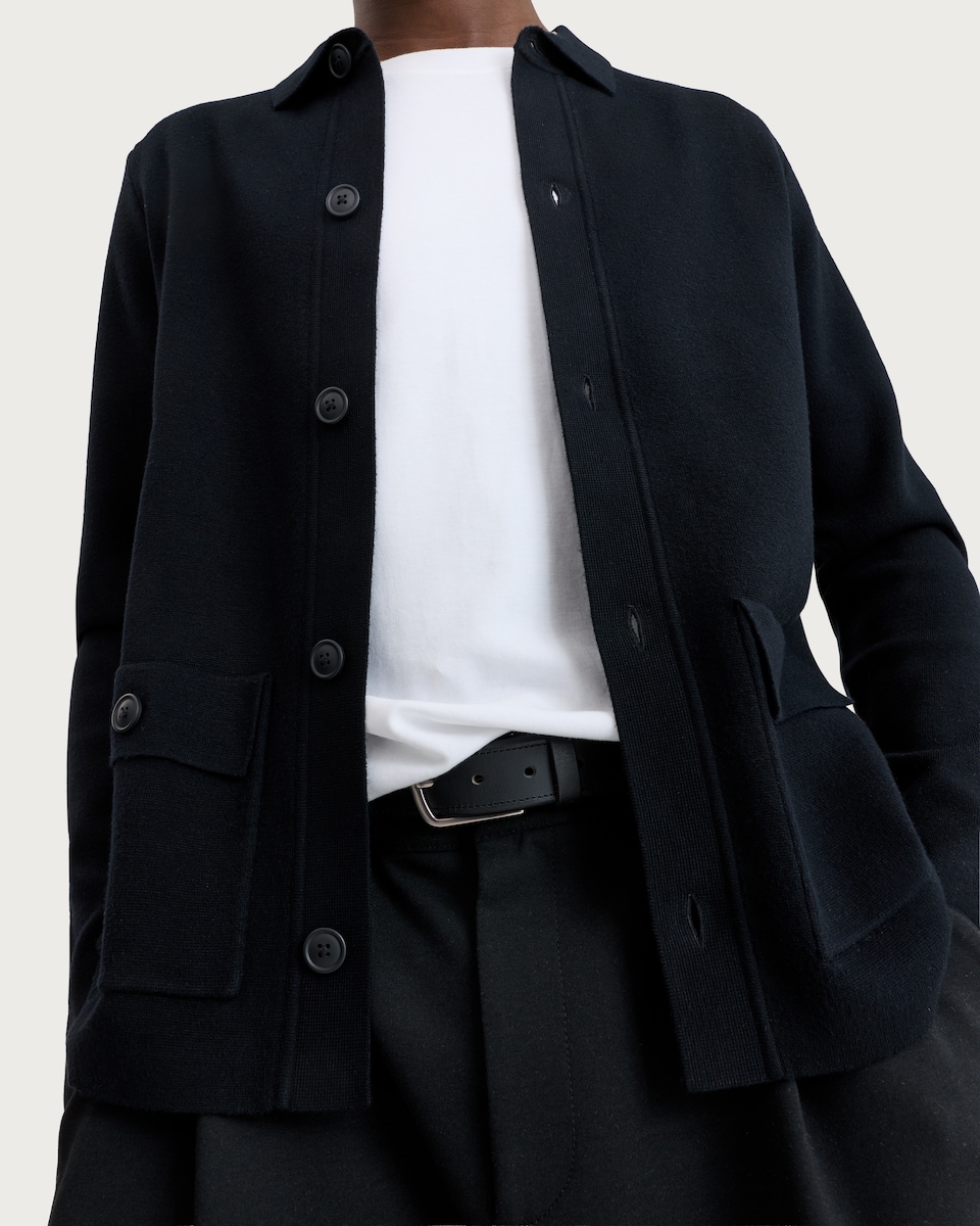 image 1 of F&F Knitted Patch Pocket Relaxed Fit Button Up Cardigan in Black