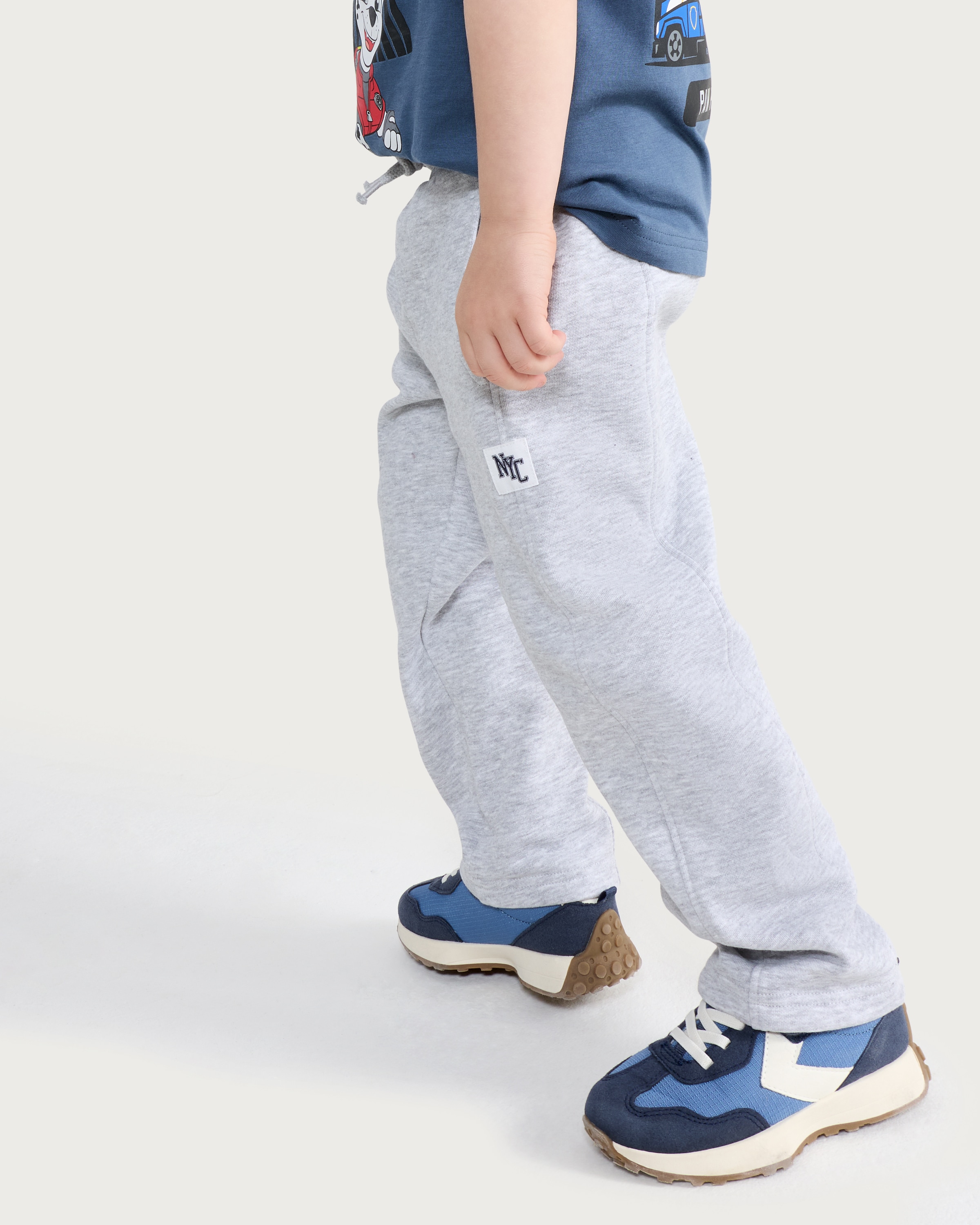 F&F Boys Cotton Rich NYC Patch Wide Leg Joggers in Grey Marl