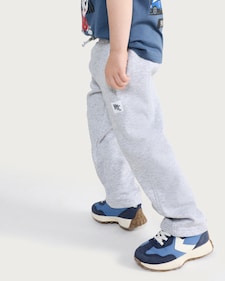 F&F Boys Cotton Rich NYC Patch Wide Leg Joggers in Grey Marl