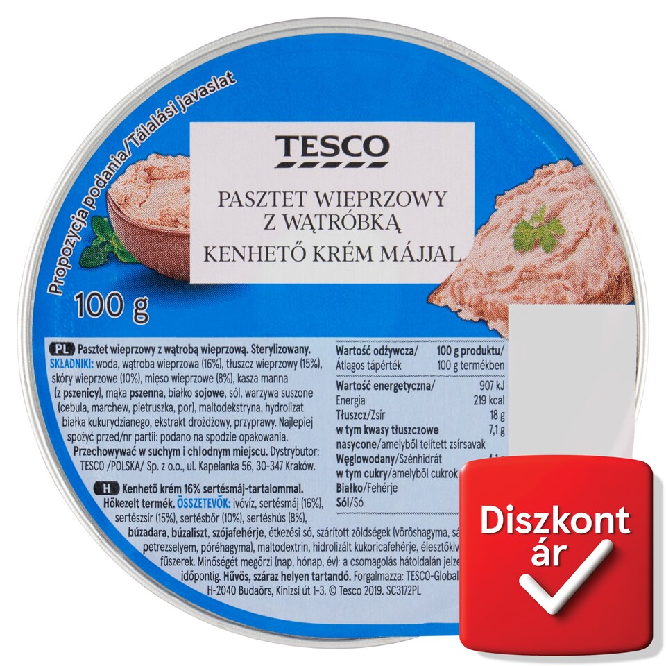 Tesco kenhető krém 16% sertésmájjal 100 g