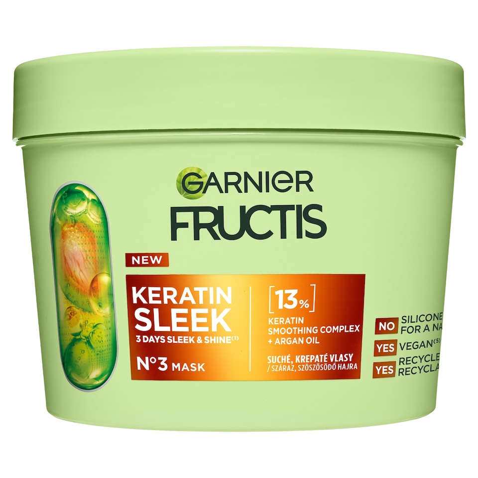 Garnier Fructis Keratin Sleek maska na suché a krepaté vlasy, 370 ml
