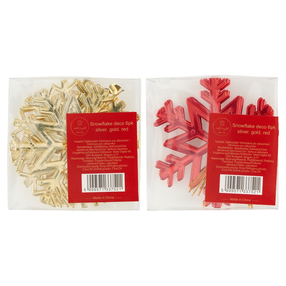 Snowflake Decoration Gold/Red 6 pcs