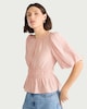 image 2 of F&F Shirred Puff Sleeve Blouse in Pink