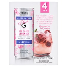 Tesco Alcohol Free Pink G & Low Calorie Lemonade 4x250ml
