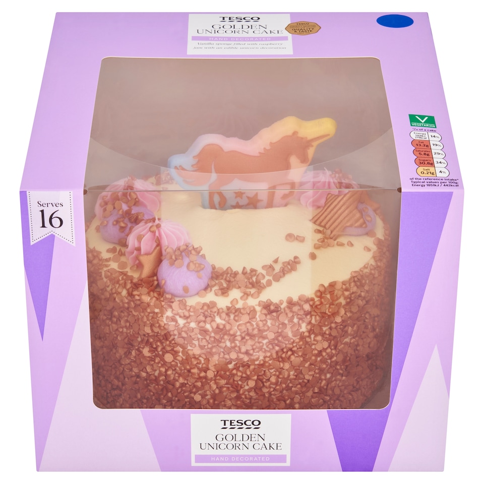 Tesco Golden Unicorn Cake - Vanilla and Raspberry