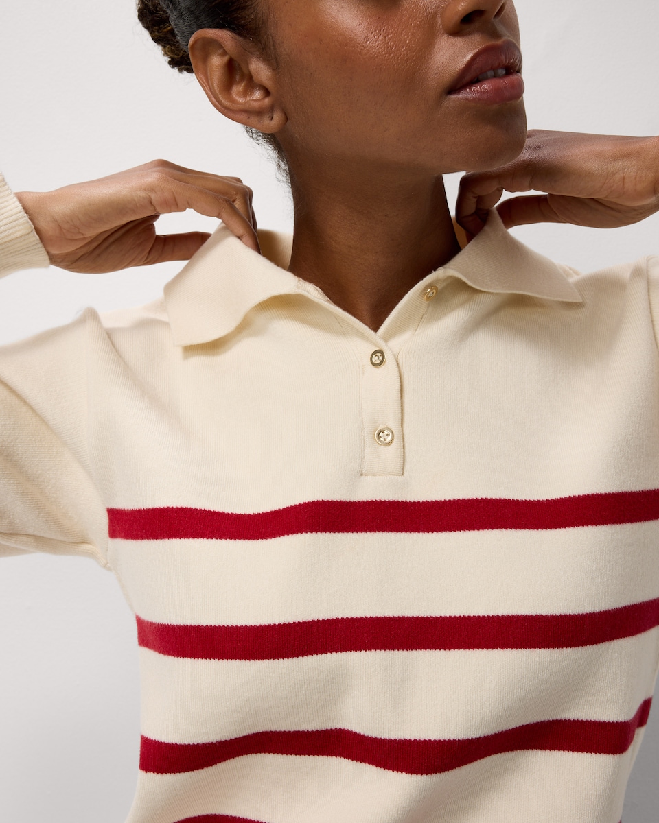 image 1 of F&F Striped Collared Jumper in Red