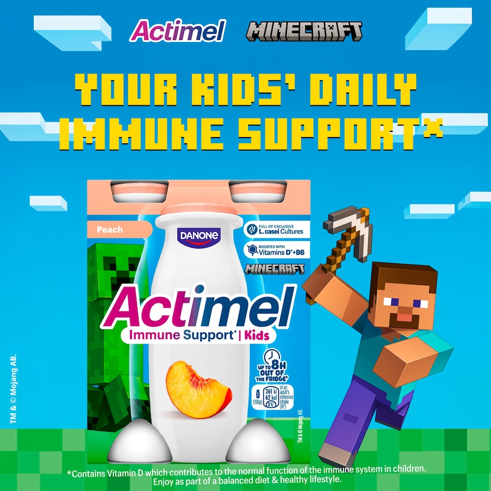 image 1 of Actimel Kids Peach Immunity Yoghurt Drink Multipack 4x100g