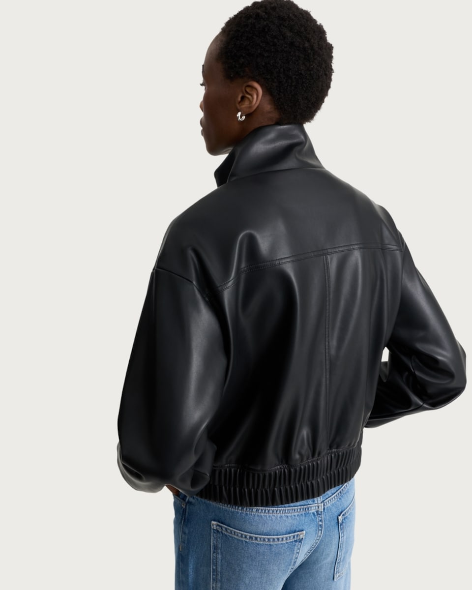 image 1 of F&F Faux Leather Funnel Neck Jacket in Black