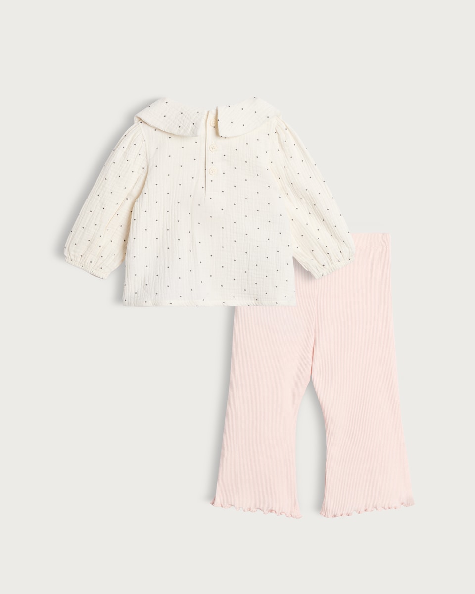 image 1 of Disney Minnie Mouse 2-Piece Cotton Rich Crinkle Top and Legging Set in Multi Pink