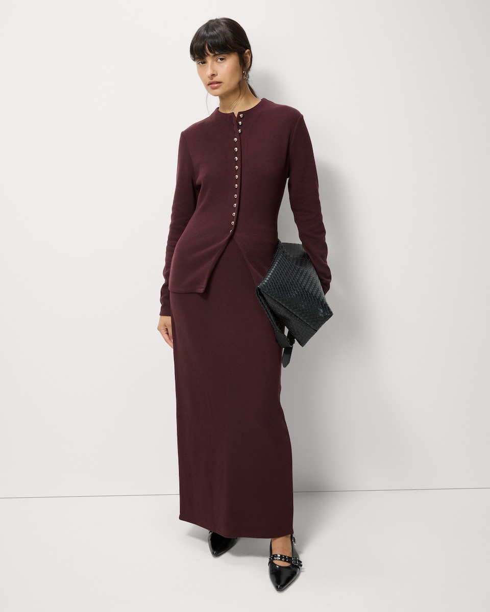 image 1 of F&F Brushed Co-ord Maxi Skirt in Burgundy