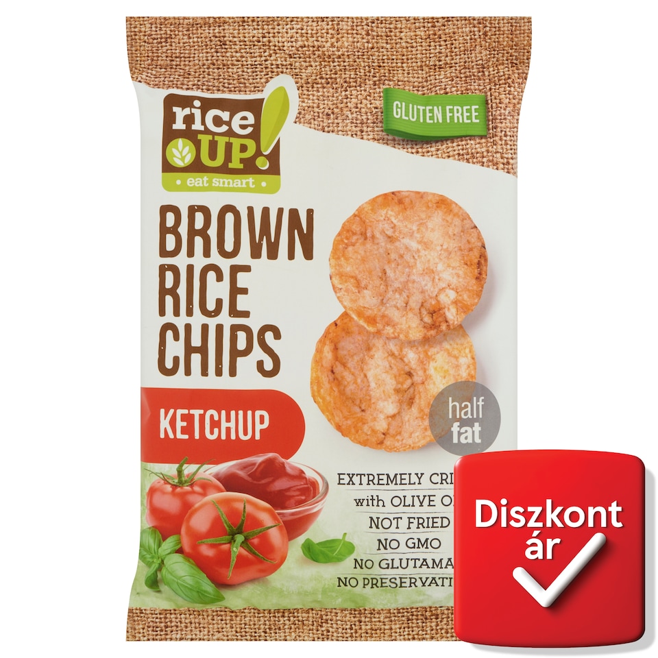 RiceUp! Eat Smart teljes kiőrlésű barna rizs chips ketchup ízesítéssel 60 g  1. kép