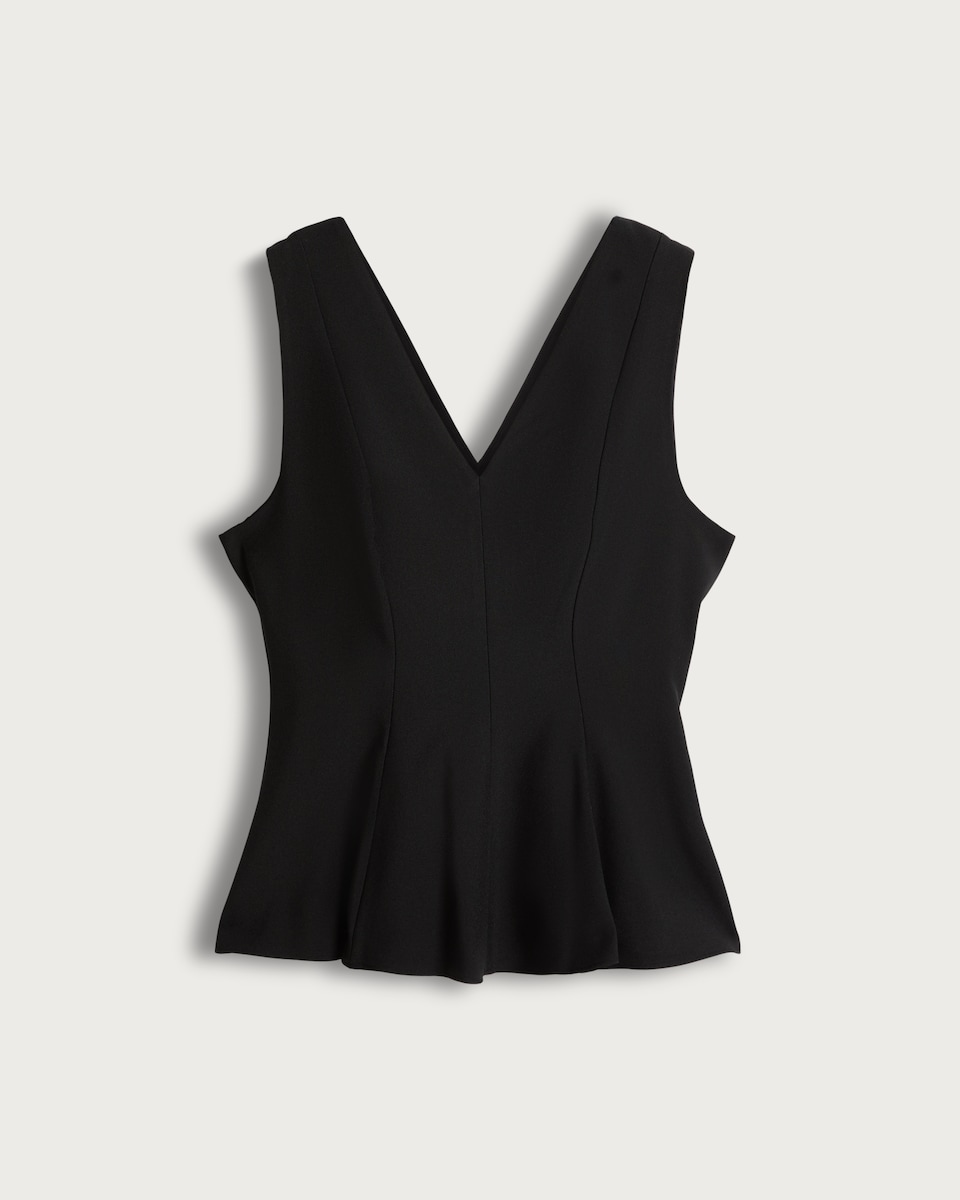 image 1 of F&F V Neck Peplum Hem Top in Black