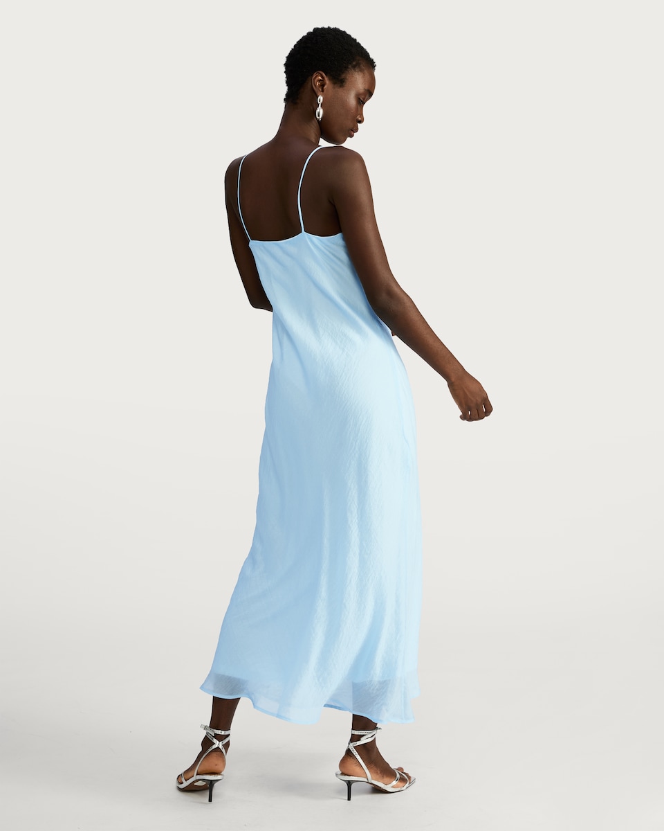 image 1 of F&F V Neck Ruffle Front Strappy Midi Dress in Blue