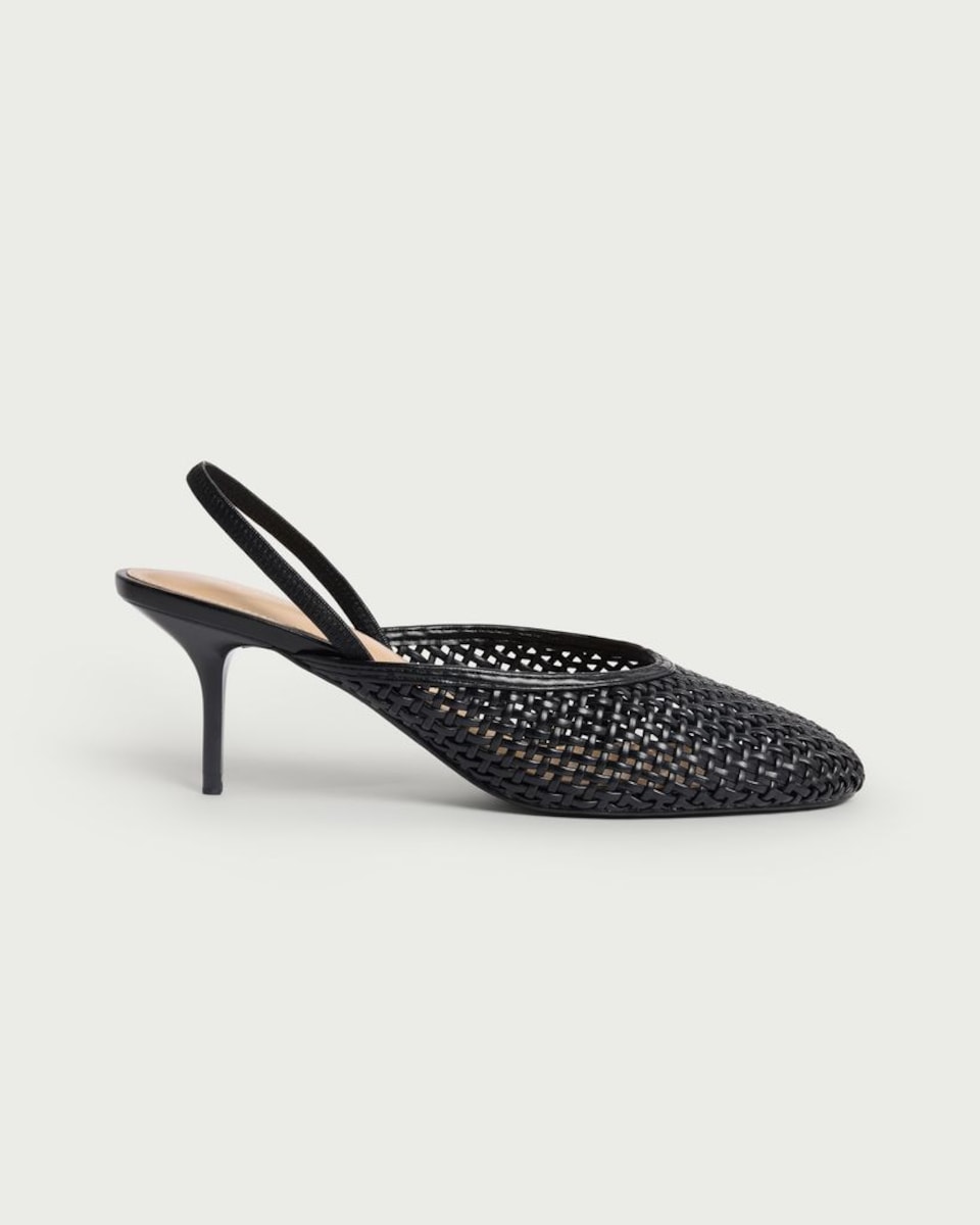 image 1 of SACHA Woven Slingback Heeled Shoes in Black