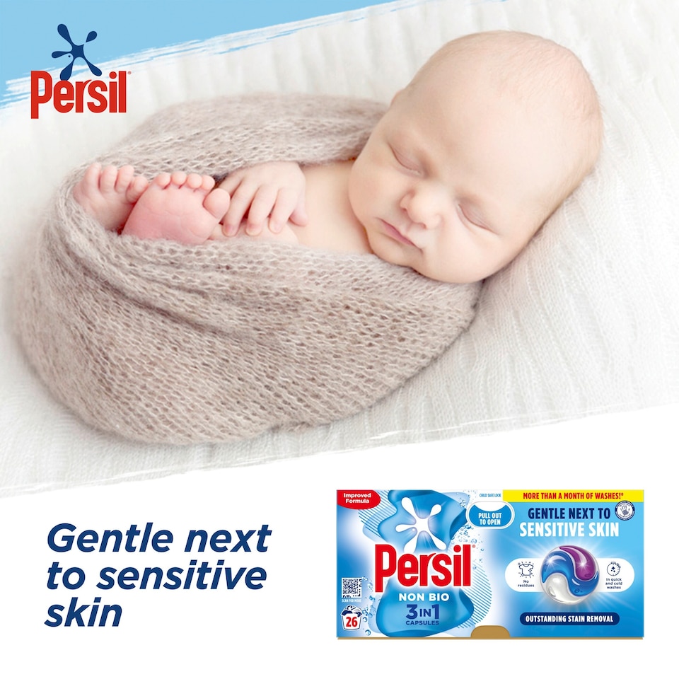 image 1 of Persil Non Bio 3 in 1 Sensitive Laundry Washing Detergent Capsules 26 washes 548.6g